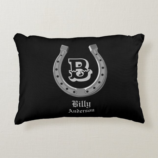 Cowboy Hoefijzer Personalized Monogram Accent Kussen (Voorkant)
