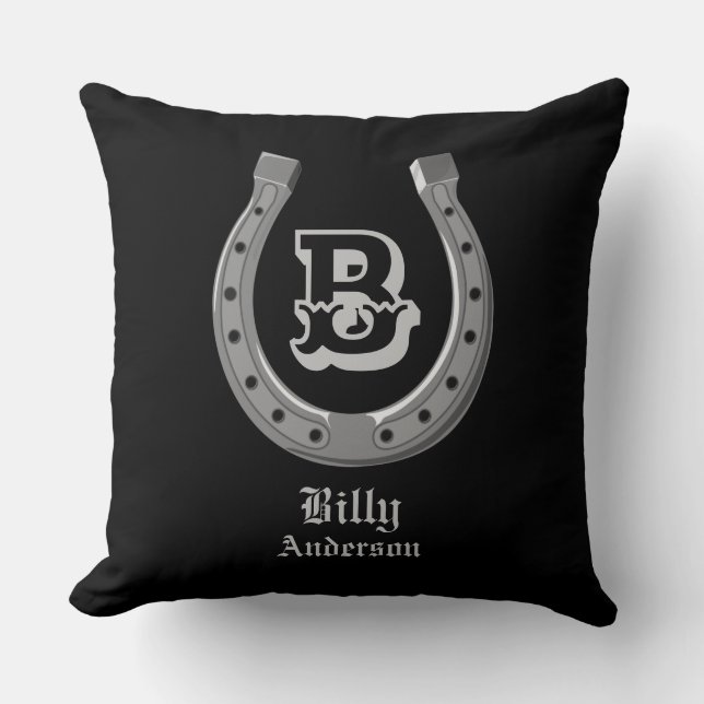 Cowboy Hoefijzer Personalized Monogram Kussen (Voorkant)
