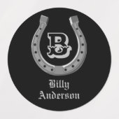 Cowboy Hoefijzer Personalized Monogram Labels (Design 1)