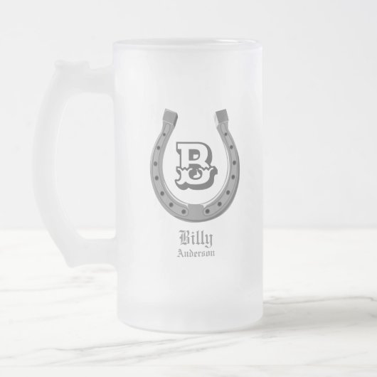 Cowboy Hoefijzer Personalized Monogram Matglas Bierpul (Links)