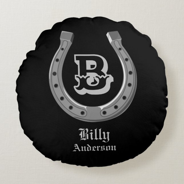 Cowboy Hoefijzer Personalized Monogram Rond Kussen (Voorkant)