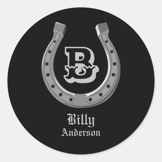 Cowboy Hoefijzer Personalized Monogram Ronde Sticker (Voorkant)