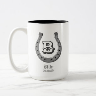 Cowboy Hoefijzer Personalized Monogram Tweekleurige Koffiemok
