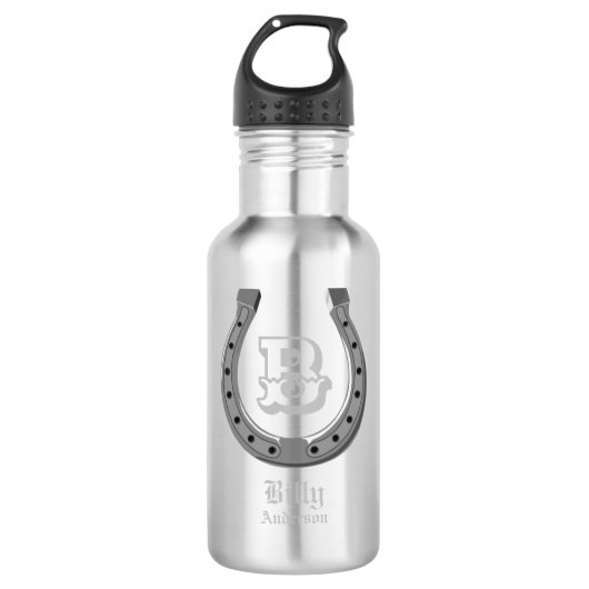Cowboy Hoefijzer Personalized Monogram Waterfles (Voorkant)
