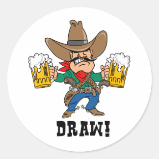 Cowboy Holding Bier Mokken Ronde Sticker