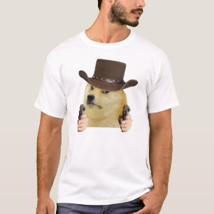 Cowboy hond grappige meme Doge houdt van geweren m T-shirt