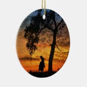 Cowboy Horse and Oak Tree Steer Roping Keramisch Ornament (Rechts)