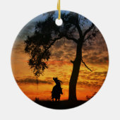 Cowboy Horse and Oak Tree Steer Roping Keramisch Ornament (Achterkant)