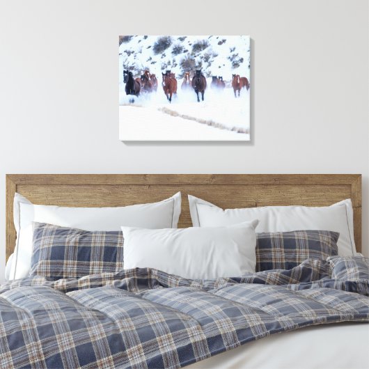 Cowboy Horse Drive | Hideout Ranch Shell, Wyoming Canvas Afdruk (Insitu (Slaapkamer))