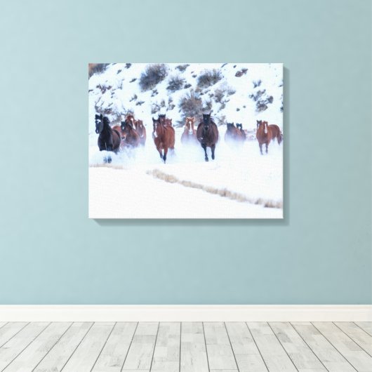 Cowboy Horse Drive | Hideout Ranch Shell, Wyoming Canvas Afdruk (Insitu (Houten vloer))