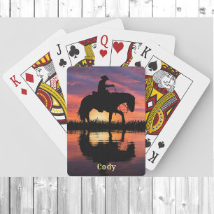 Cowboy Horse in Texas Sunset Personalize Name Pokerkaarten
