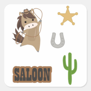 Cowboy Horse Pony Saloon Wester Sticker Set