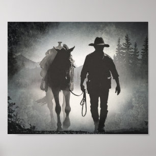 Cowboy Horse Silhouette Decoupage Poster