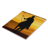 Cowboy Horse Sunset Silhouette Tegeltje (Zijkant)