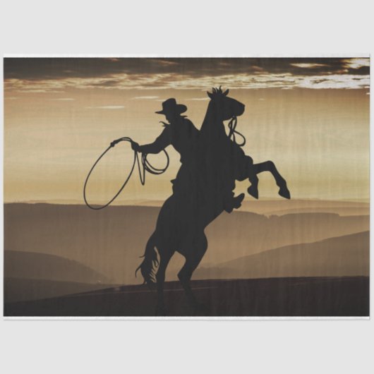 Cowboy Horse Sunset Silhouette Tissuepapier (Voorkant)