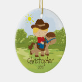 Cowboy Horseback Rider Boy kerstversiering Keramisch Ornament (Rechts)