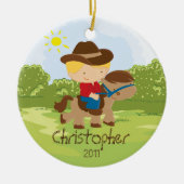 Cowboy Horseback Rider Boy kerstversiering Keramisch Ornament (Voorkant)