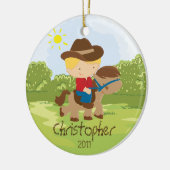 Cowboy Horseback Rider Boy kerstversiering Keramisch Ornament (Links)