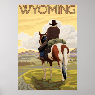 Cowboy & HorseWyomingVintage Affiche de voyage