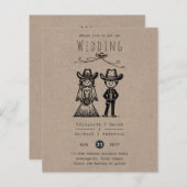 Cowboy-huwelijkscartoon Bruid Bruidegom Handgeteke (Voorkant / Achterkant)