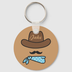 Cowboy icoon met snor gepersonaliseerde sleutelhan sleutelhanger