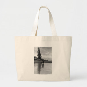Cowboy in een vijver grote tote bag