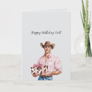 Cowboy in hoed met cadeau Verjaardag Kaart