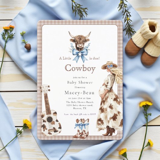  Cowboy is due Baby Shower Qr code invite  Kaart