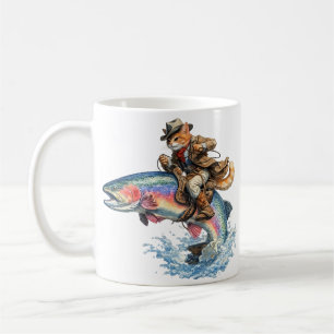 Cowboy Kat die op Regenboog Forel Rodeo Rijdt Koffiemok