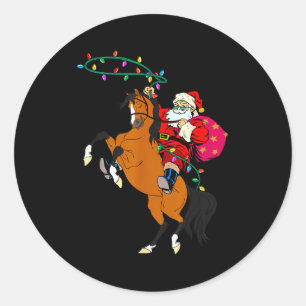 Cowboy Kerstman die op een paard rijdt Kerst Cowbo Ronde Sticker