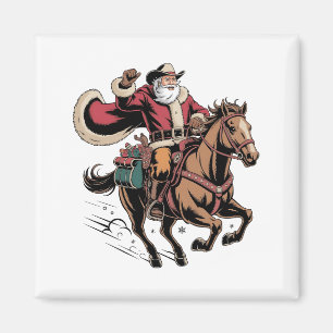 Cowboy Kerstman die op een paard rijdt Kerst Magneet