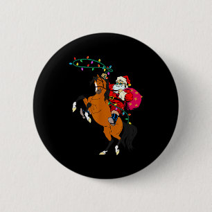 Cowboy Kerstman die op een paard rijdt Kerstcowboy Ronde Button 5,7 Cm