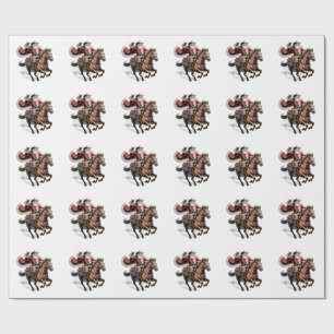 Cowboy Kerstman die op een paard rijdt Kerstmis Cadeaupapier