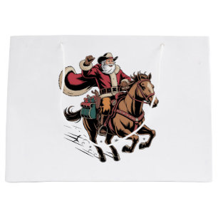 Cowboy Kerstman die op een paard rijdt Kerstmis Groot Cadeauzakje