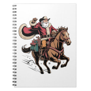 Cowboy Kerstman die op een paard rijdt Kerstmis Notitieboek