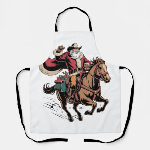 Cowboy Kerstman die op een paard rijdt Kerstmis Schort