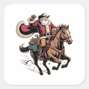 Cowboy Kerstman die op een paard rijdt Kerstmis Vierkante Sticker