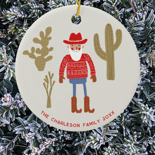 Cowboy Kerstman Kerst aangepaste tekst Keramisch Ornament