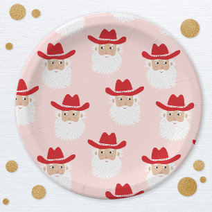 Cowboy Kerstman Western Kerst Roze Papieren Bordje