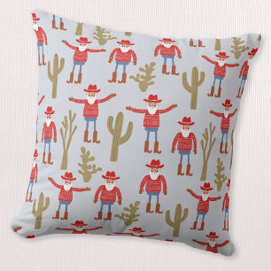 Cowboy Kerstman Western Kerstmis Blauw Kussen