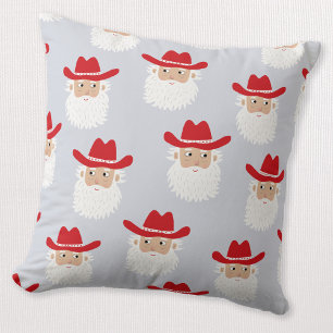 Cowboy Kerstman Western Kerstmis Blauw Kussen