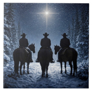 Cowboy Kerstmis Noordster Kunstwerk Tegeltje