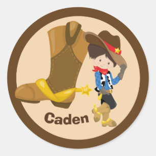 Cowboy Kids Birthday Party Monogram Little Boy Ronde Sticker