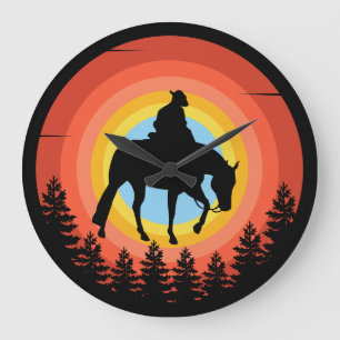 COWBOY KLEURRIJKE ZONSONDERGANG GROTE KLOK