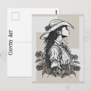Cowboy Kunst: Country Western Cowgirl In A Breeze Briefkaart