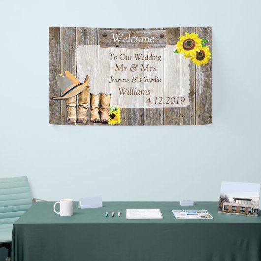 Cowboy laarzen en zonnebloem bruiloft spandoek (Beurs)