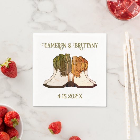 Cowboy laarzen geïllustreerde bruiloft servetten (Insitu)