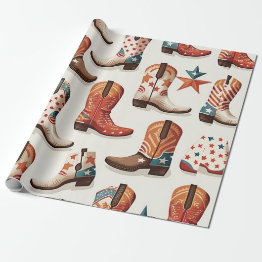 Cowboy laarzen patroon cadeaupapier (Uitgerold)