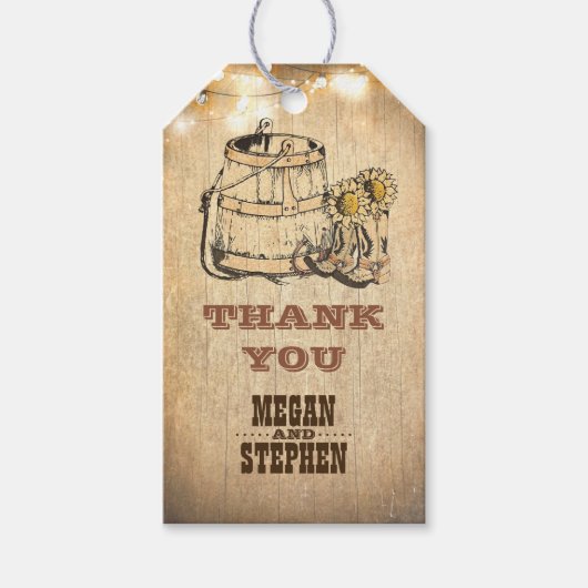 Cowboy laarzen rustiek land bruiloft cadeaulabel (Voorkant)