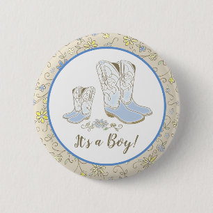 Cowboy Land Western Thema Blue Baby shower Ronde Button 5,7 Cm